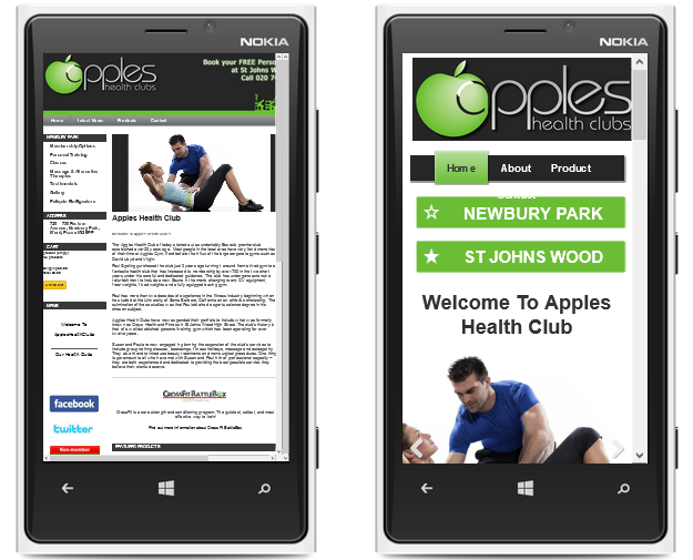 Apples Health Clubs Mobile Website
