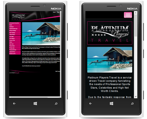 Platinum Players Mobile Website Demo